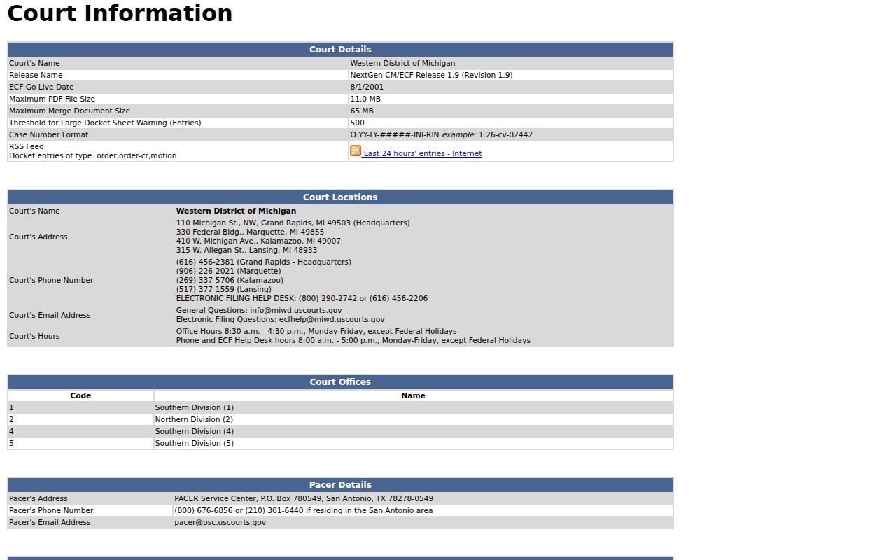 Muskegon Heights court records separate federal CM ECF court information