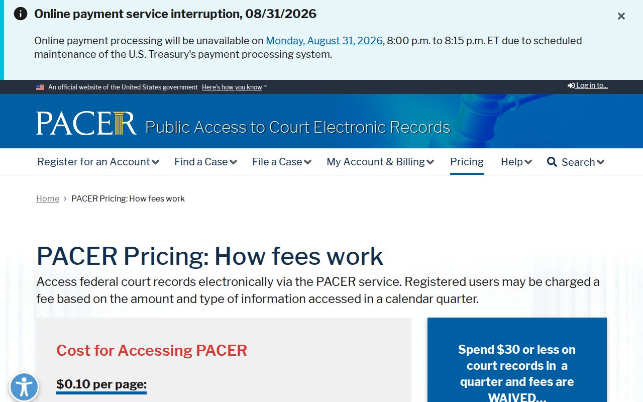 Muskegon Heights court records federal PACER pricing information