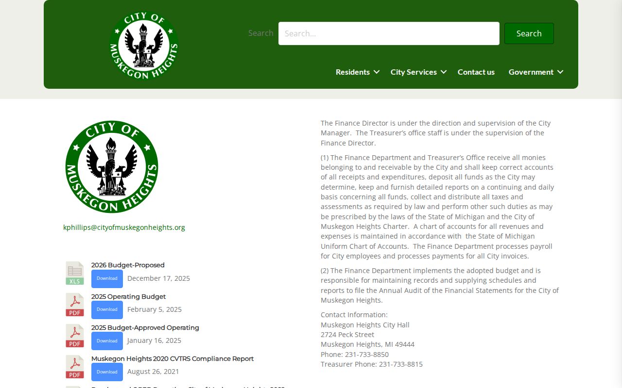 Muskegon Heights court records City Hall Finance Department contact page