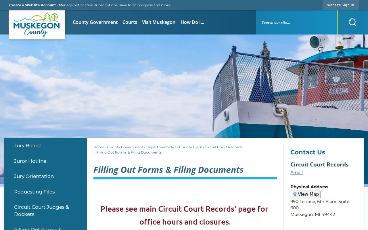 Muskegon County civil court docket filing documents and forms