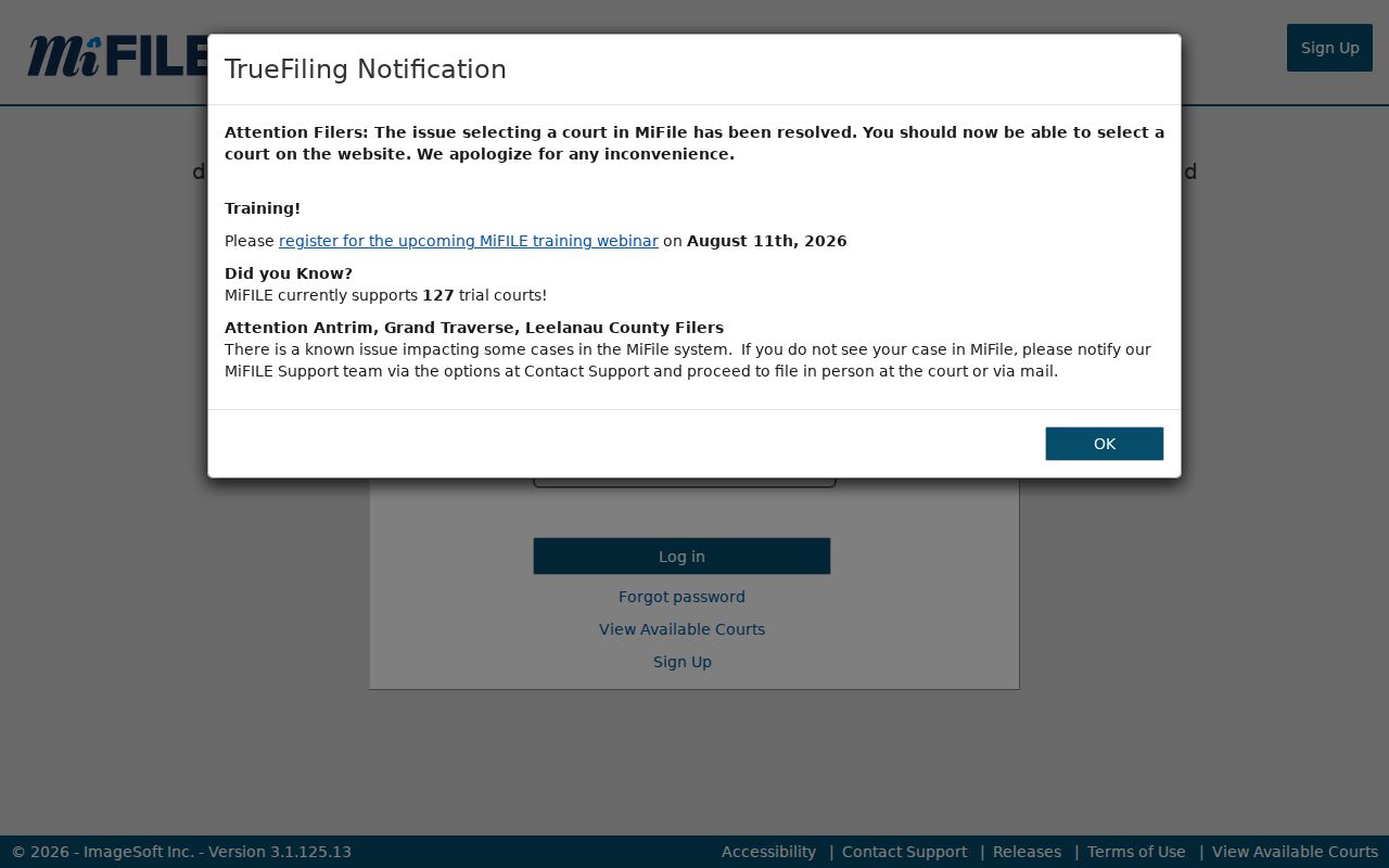 Muskegon County civil court docket MiFILE filing service