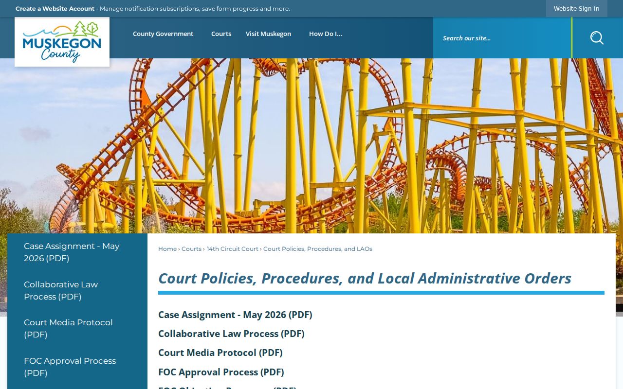 Muskegon County court schedule policy and local administrative order page