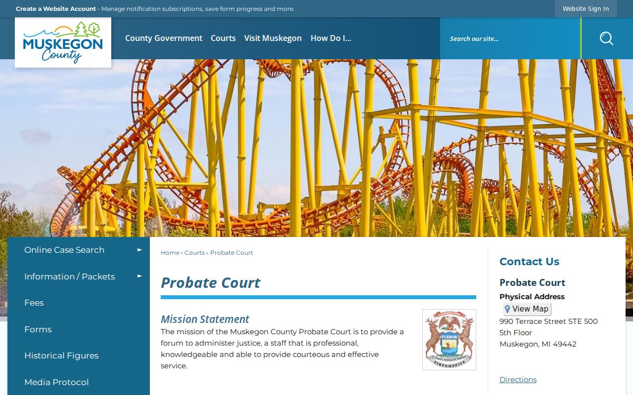 Muskegon County Probate Court schedule and case search page