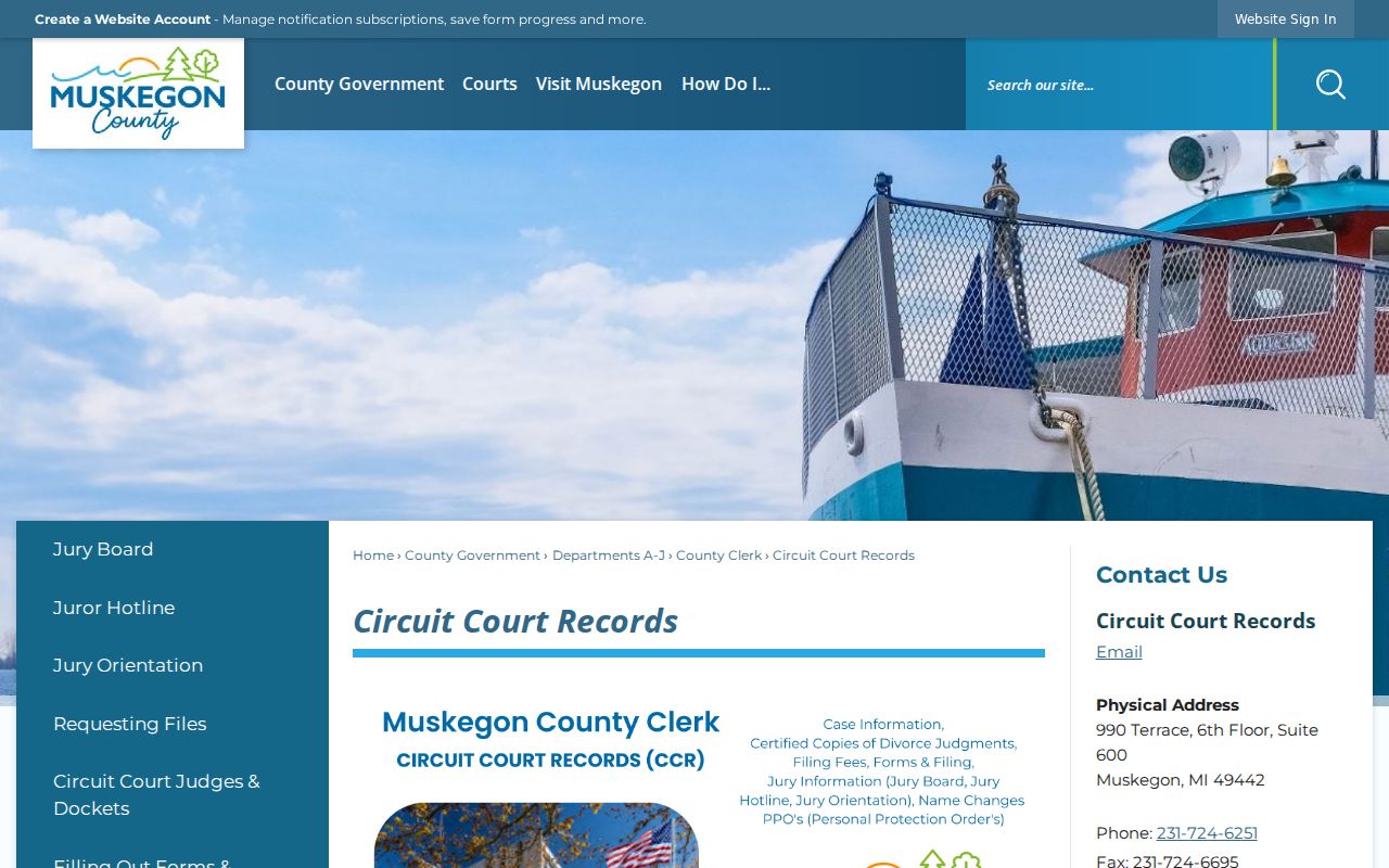 Muskegon County court records Circuit Court Records office page