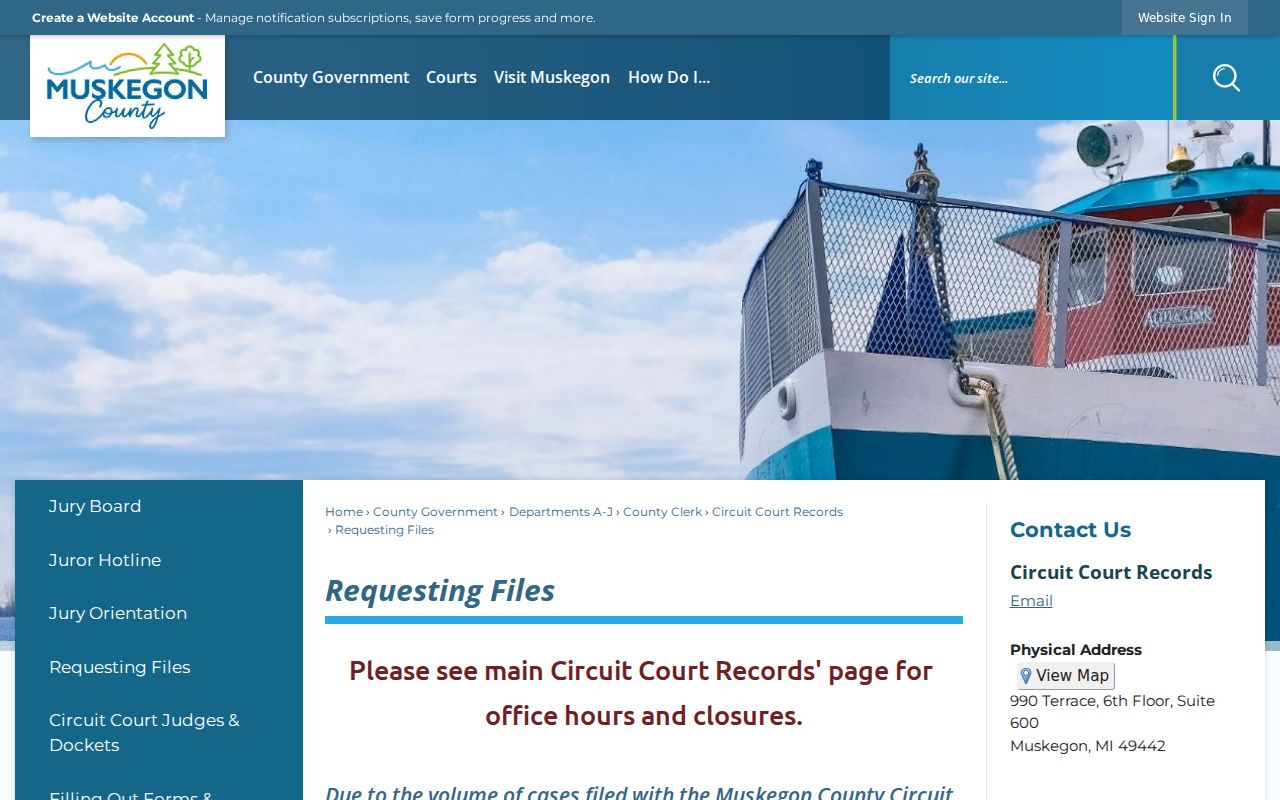 Muskegon County court records file retention ranges and five-day delivery notice