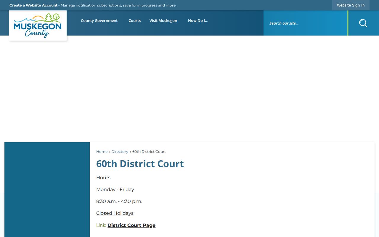Muskegon County criminal court docket 60th District Court staff directory