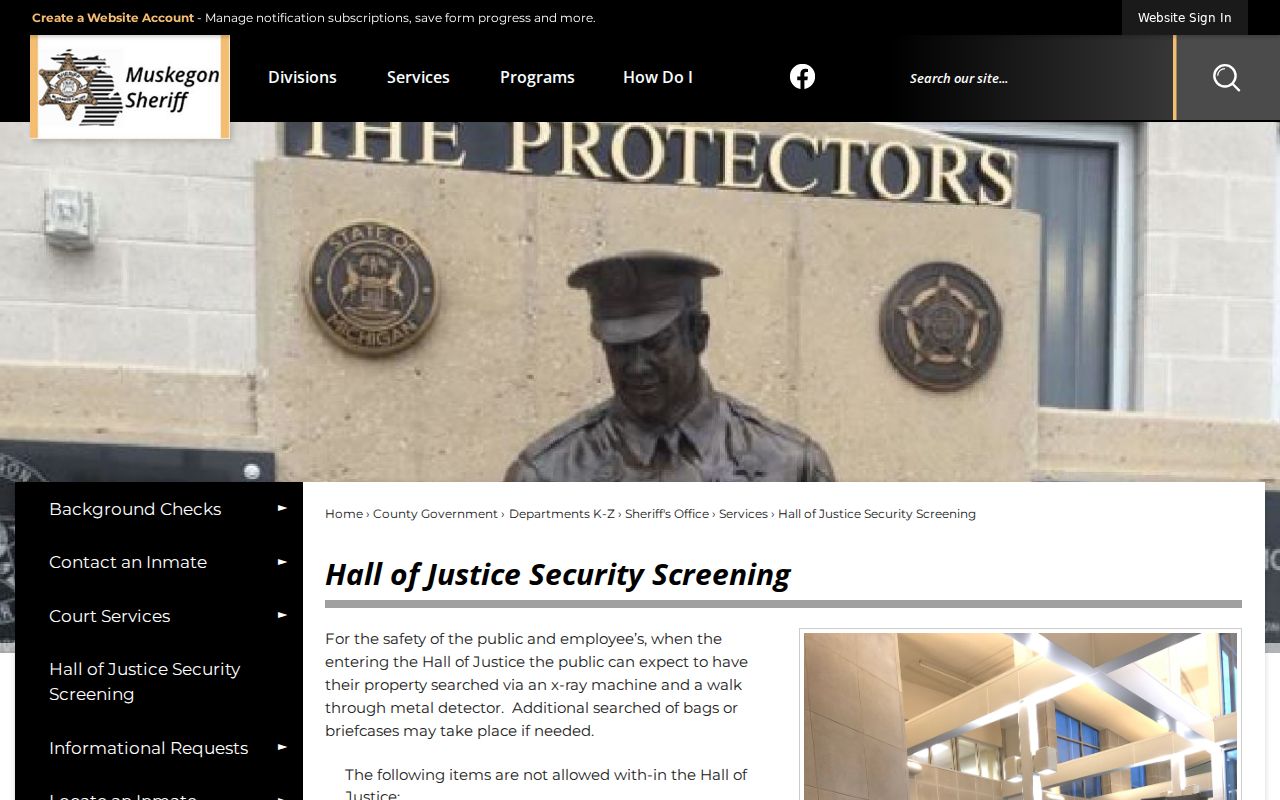 Muskegon County court calendar Hall of Justice security notice