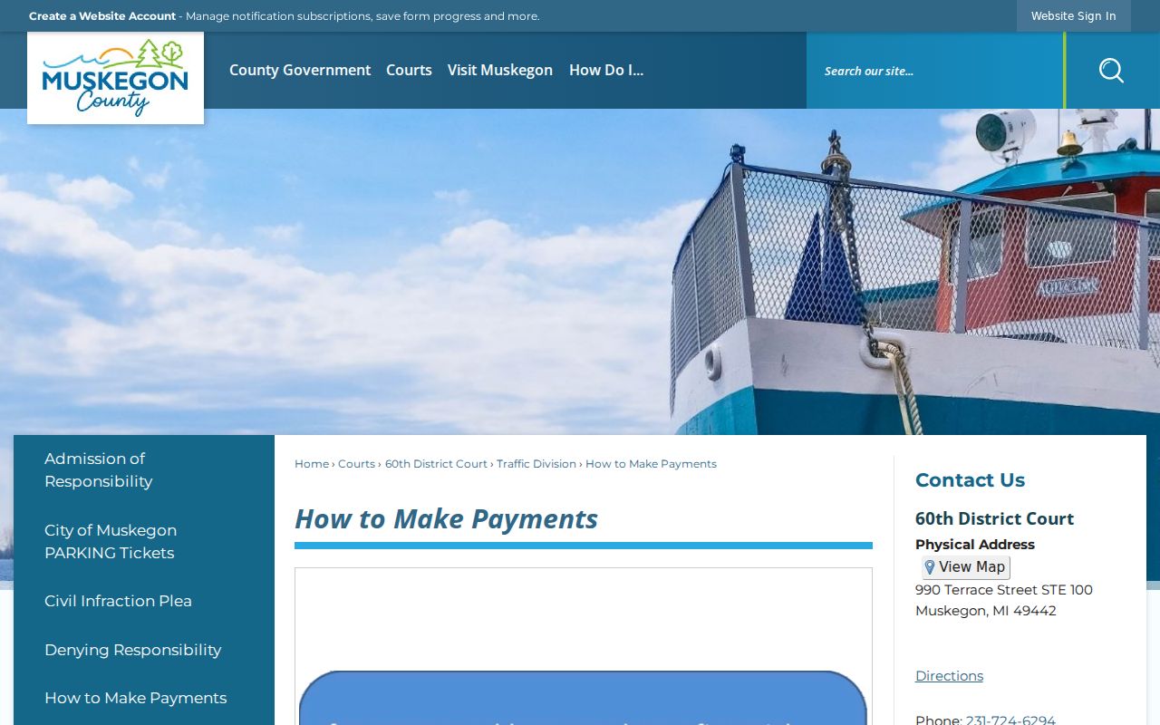 Muskegon County traffic court records payment instructions and ticket correction choices
