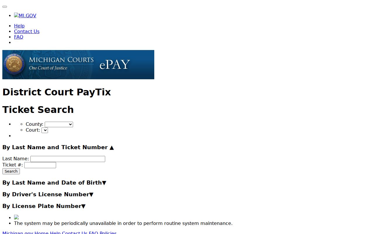 Muskegon County traffic court records PayTix ticket search choices